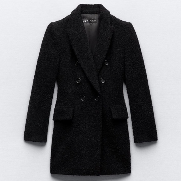 Zara Jackets & Blazers - NWT ZARA Coat BOUCLE Wool Blend DOUBLE BREASTED Jacket Black L